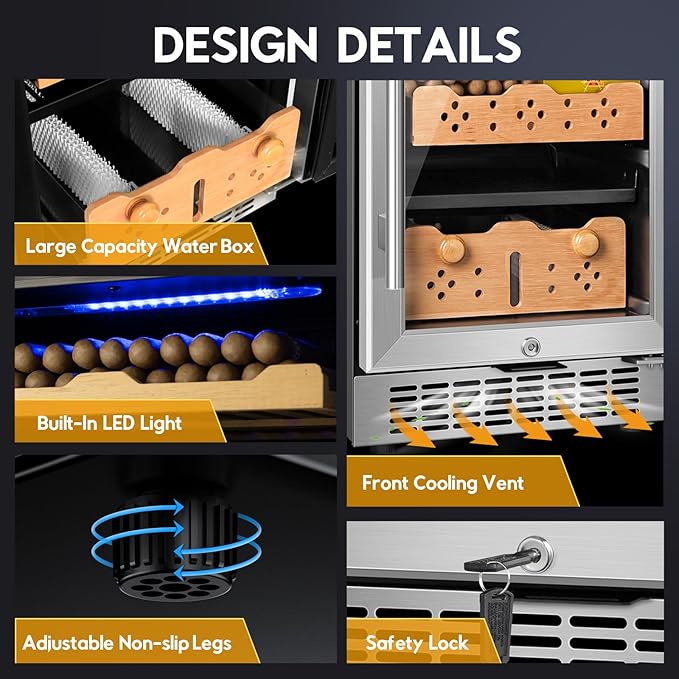 Tylza 88L Ciagr Humidor Cabinet, Humidity & Temp Control Electric Humidors for Cigars, 546 Counts, Silent Compressor, Reversible Door, Cigar Humidors with Spanish Cedar Drawer Shelves, Gifts for Men-Ruum Studio Home