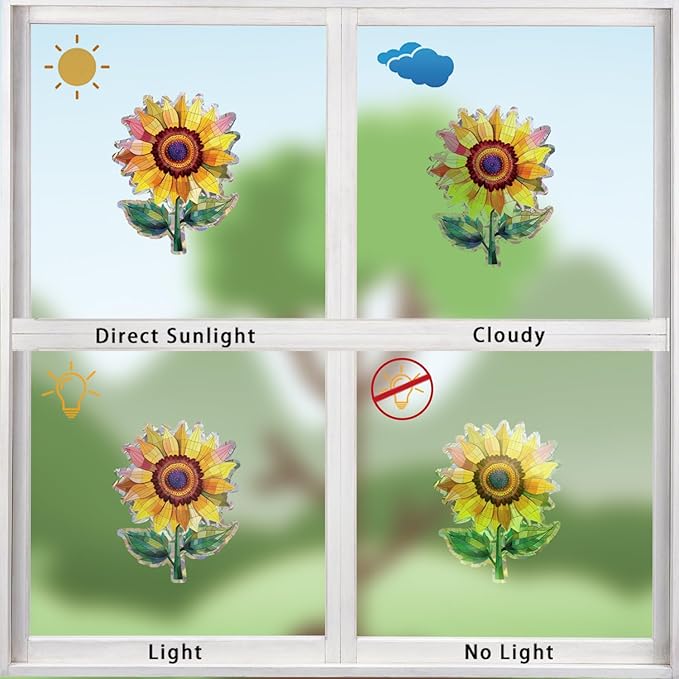 12pcs Window Decals for Bird Strikes, Anti Collision Window Clings, Rainbow Reflection Window Sticker, Sunflower Style Sun Catcher Stickers for Glass Windows-Ruum Studio Home