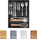 Bellsal Bamboo Silverware Drawer Organizer, Utensil Kitchen Drawer Organizer, Utensil Holder Cutlery Tray with Grooved Drawer Dividers for Kitchen Utensils and Flatware Bedroom Office (7 Slot, Black)-Ruum Studio Home
