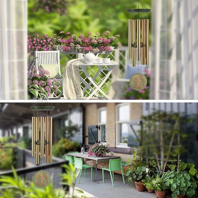 Wind Chimes for Outside,Outdoor Wind Chimes for Mother & Grandma - Large Garden Hanging Decor with Tree of Life Engraving, Perfect for Yard, Home, Christmas, Birthdays-Ruum Studio Home
