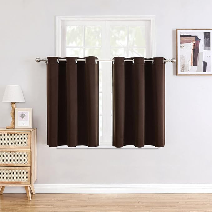 ChrisDowa Small Window Curtains for Kitchen and Bedroom - Grommet Short Thermal Insulated Room Darkening Curtains (2 Panels, Brown, 52 x 36 Inch)-Ruum Studio Home