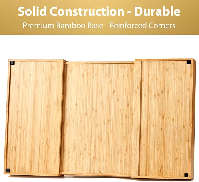 Umilife Extra Large Expandable Kitchen Drawer Organizer for Utensil and Junk, 19" Deep for Big Drawer, 19" to 33" Adjustable Bamboo Wood Drawer Divider, Cutlery Tray, Flatware Holder-Ruum Studio Home