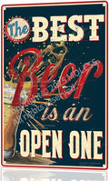"The Best Beer is an Open One" Funny Bar Sign or Man Cave Decor | 12x8″ Durable Vintage Metal Beer Signs Wall Decorations for Home Bar/Basement/Garage/Mancave, 2347-Ruum Studio Home