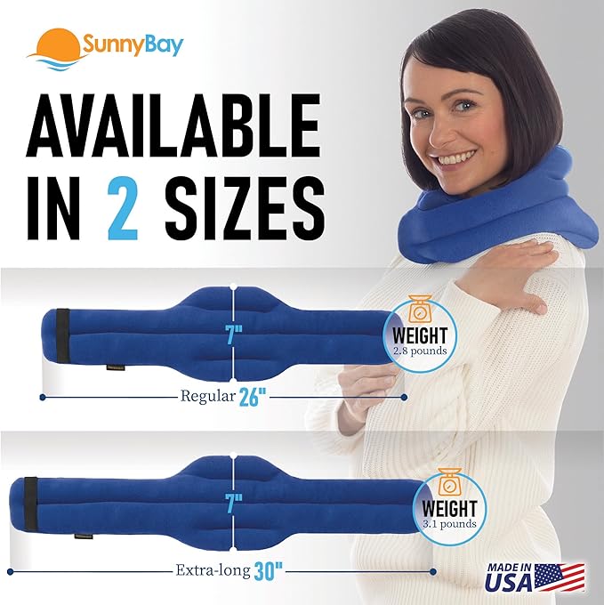 SunnyBay Microwave Heating Pad, Microwavable Heated Neck and Shoulder Wrap, Hands-Free Weighted Moist Hot or Cool Pack, Soft Fleece Cover and Flaxseed Filling, 26 Inch Length, SkyBlue-Ruum Studio Home