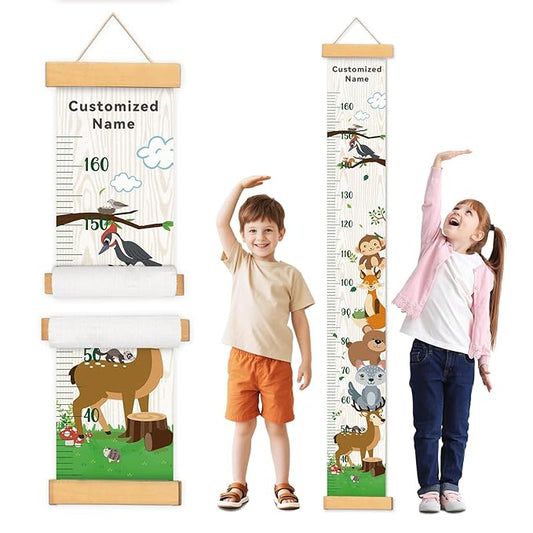 Personalized Name Growth Chart Wall Decor for Kids – Canvas Removable Height Chart Measuring Ruler 59" x 7.9" (Zoo）-Ruum Studio Home