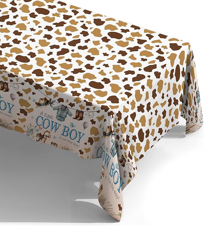ATFUNSHOP Cowboy Baby Shower Tablecloth 4 Pack 54X108 A Little Cowboy is On The Way Western Theme Table Cover, Rustic Baby Boy Rodeo Party Decorations-Ruum Studio Home