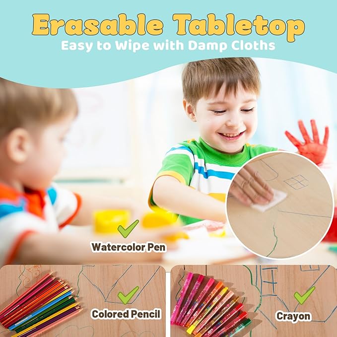 FUNLIO Kids Table and 4 Chairs Set, Height Adjustable Toddler Table and Chair Set for Ages 3-8, Easy to Wipe Arts & Crafts Table, for Classrooms/Daycares/Homes, CPC & CE Approved (5-Piece Set) - Green-Ruum Studio Home