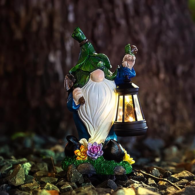 Solar Gnome Garden Figurine Yard Lights with Solar Lights Lantern & Shovel - Outdoor Yard Art Lawn Ornaments for Porch Patio Balcony - Gnome Gifts for Women Mom-Ruum Studio Home