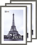 VCK 24x36 Poster Frame 3 Pack, Gray Solid Wood Picture Frame, Exclusive Wood Grain, Wall Mounting Hanging-Ruum Studio Home