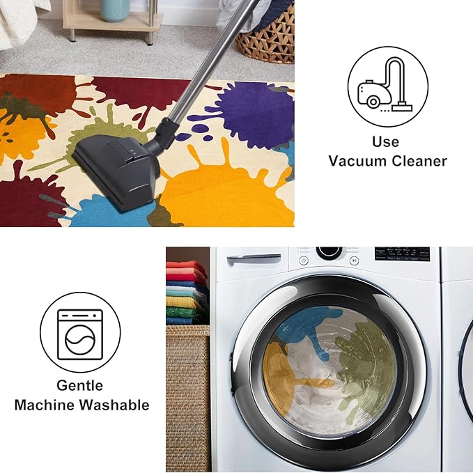 STARUIA Art Bedroom Rug, 4'x6' Machine Washable Kids Rug for Playroom, Paint Splash Rainbow Area Rugs for Classroom, Soft Colorful Living Room Rugs Throw Play Mat for Nursery Office Preschool-Ruum Studio Home