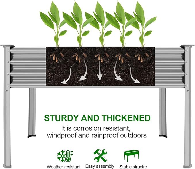 Land Guard 2Pcs Galvanized Raised Garden Bed with Legs, 48×24×32in Large Metal Elevated Raised Planter Box with Drainage Holes for Backyard, Patio, Balcony, 400lb Capacity-Ruum Studio Home