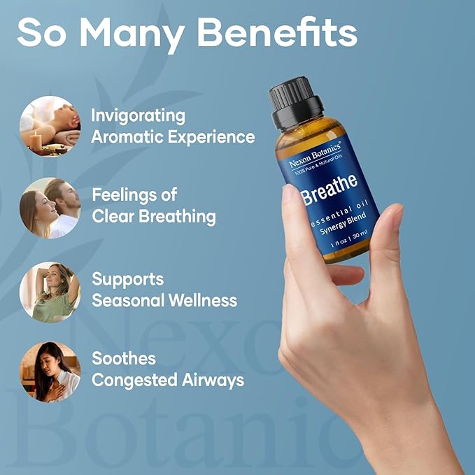 Breathe Essential Oil Blend 30 ml - Breath Sinus Relief with Menthol Oils - for Humidifiers, Diffusers, and Aromatherapy - Nexon Botanics-Ruum Studio Home