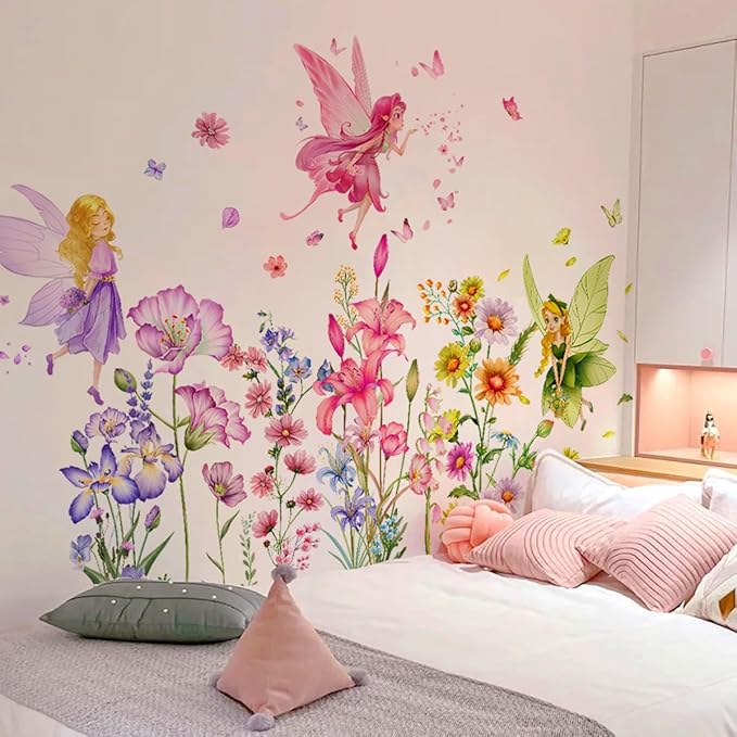 Set of 3 Sheets Size 40x12 Inch Spring Summer Window Cling Sticker Angels, Flowers, and Butterfly Window Stickers, Spring and Summer Decor, Wall, Window Glass Display Stickers (Fairy Theme)-Ruum Studio Home