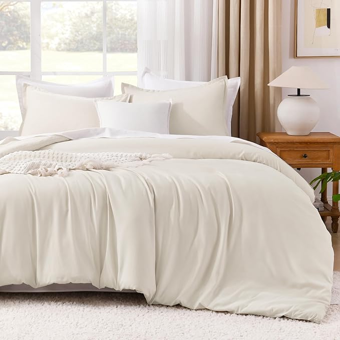 Litanika Beige Comforter Set California King Size, 3 Pieces Cal King Lightweight Solid Bedding Comforter Set, Oversized All Season Fluffy Bed Set (104x96In Comforter & 2 Pillowcases)-Ruum Studio Home