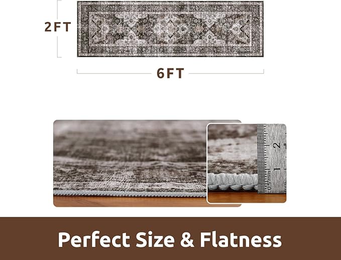 AMOAMI-2X6 Runner Rug-Washable Runners for Hallways-Soft Non Slip Bedside Rugs for Bedroom-Vintage Long Rug for Hallways Entryway Laundry Room Stair Kitchen Bathroom Brick/Brown-Ruum Studio Home