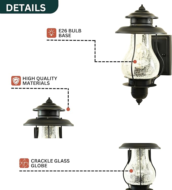 Muskoka Lifestyle Products Outdoor Weatherproof Wall Sconce Lantern, Rustic Porch Light Fixture, Farmhouse Wall Sconce Entryway Light-Ruum Studio Home