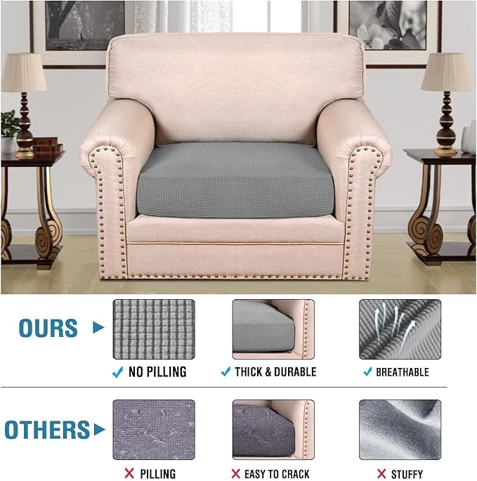 H.VERSAILTEX Super Stretch Individual Seat Cushion Covers Sofa Covers Couch Cushion Covers Slipcover Sets Thick Jacquard Textured Twill Fabric (1 Piece Chair Cushion Cover, Dove)-Ruum Studio Home