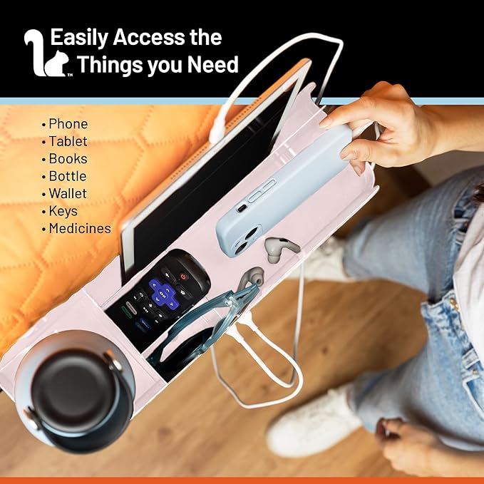 Squirrel Pink Bedside Perch for College Dorm Room Lofted Beds with USB-C & A Charging Ports, Teenage Gifts, Dorm Room Gifts, Gifts for college, fits most Hydro Flask, Oswala and Yeti bottles.-Ruum Studio Home