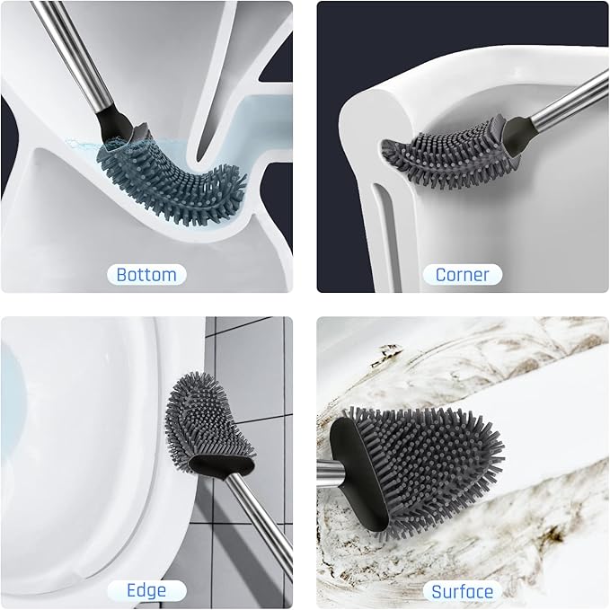 Sellemer Toilet Brush and Holder Set - Flexible Toilet Bowl Brush Head with Silicone Bristles, Compact Size for Storage and Organization, Ventilation Slots Base (1 Pack, Black)-Ruum Studio Home