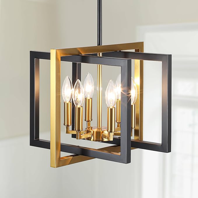 ANKYLHUA Black Gold Chandelier,6-Lights Ceiling Light Fixture E12,Adjustable Hight Pendant Lights Kitchen Island,Chandeliers for Dining Room,Bedroom,Entryway,Foyer-Ruum Studio Home