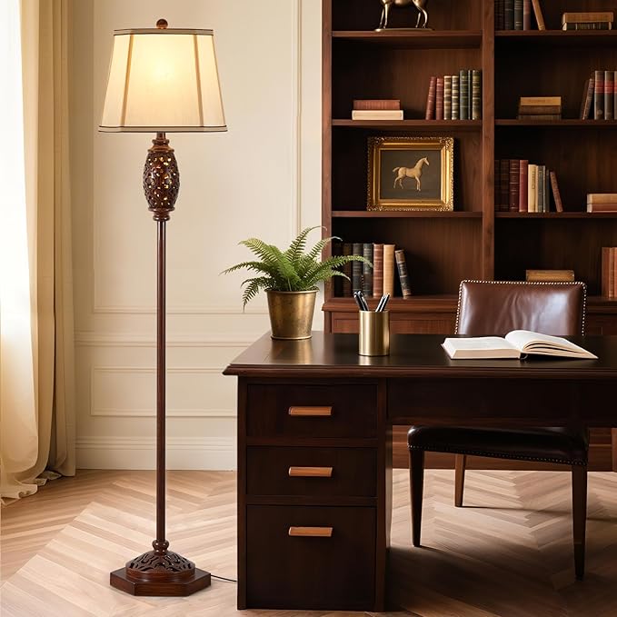 Luvkczc Vintage Floor Lamp - Brown Carved Resin with Hollow Light Design, Rustic Standing Lamp for Living Room, Bedroom, Study(Bulb Included)-Ruum Studio Home