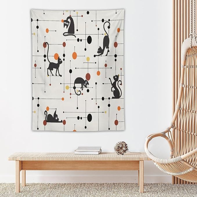 ICMOLYYENLO Abstract Cat Tapestry, Medieval Abstract Atomic Star Cat Vintage Home Wall Hanging Art Tapestry for Bedroom Living Room Dormitory 60x60 Inch-Ruum Studio Home
