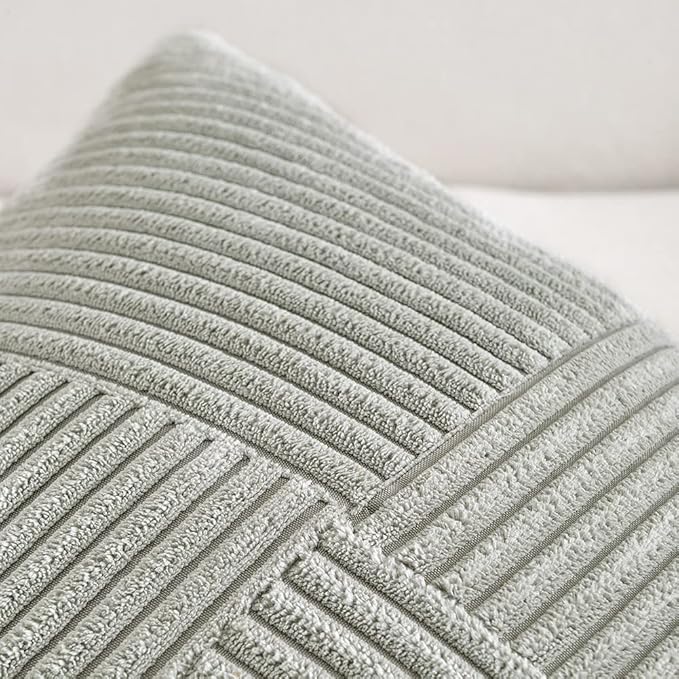 Fancy Homi 2 Packs Grey Decorative Throw Pillow Covers 18x18 Inch for Living Room Couch Bed Sofa, Rustic Farmhouse Boho Home Decor, Soft Corss Corduroy Patchwork Textured Square Cushion Case 45x45 cm-Ruum Studio Home