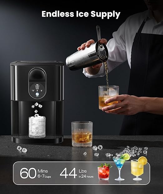 Nugget Ice Maker Countertop, 44lbs/24H Soft Chewable Pellet Ice Maker Machine Dispenser with Water Reservoir, Self-Cleaning, Pebble Ice Machine for Home Kitchen, Office, Black Stainless-Ruum Studio Home