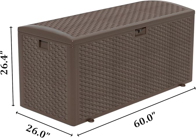 180 Gallon Pro Outdoor Storage Box Waterproof Lockable Resin Deck Box Large, Patio Storage Bin for Pool Accessories Cushion Furniture, Garden Tools, UV-Resistant Outside Delivery Brown-Ruum Studio Home