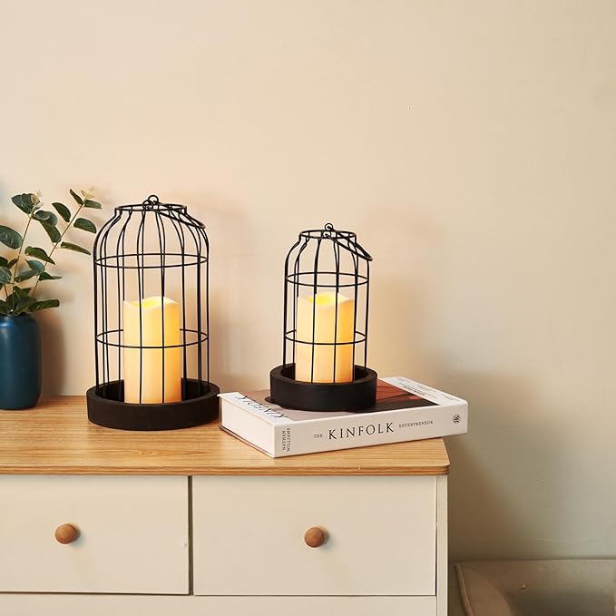 PHOSPHOR Home Decor Candle Lanterns, Set of 2 Rustic Cage Candle Holder, Tian Yuan Nong she，for Living Room, Fireplace Mantle, Dining Table Centerpieces Home Kitchen Decor-Ruum Studio Home