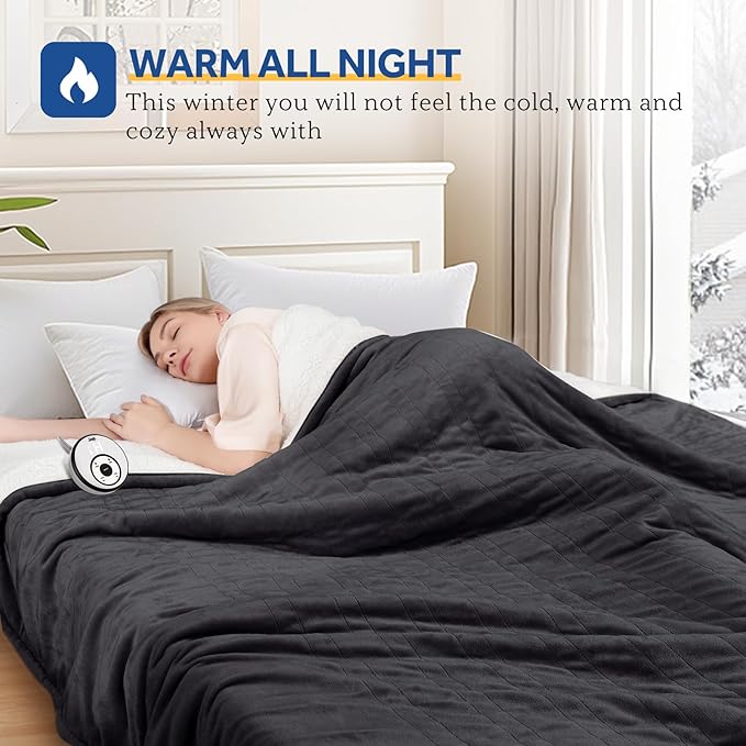 Sealy Electric Blanket Twin Size 62"*84",Super Cozy Flannel to Sherpa Reversible Heated Twin Blanket with 10 Heating Levels & 1-12 Hours Auto Off Overheating Protection Machine Washable, Charcoal-Ruum Studio Home