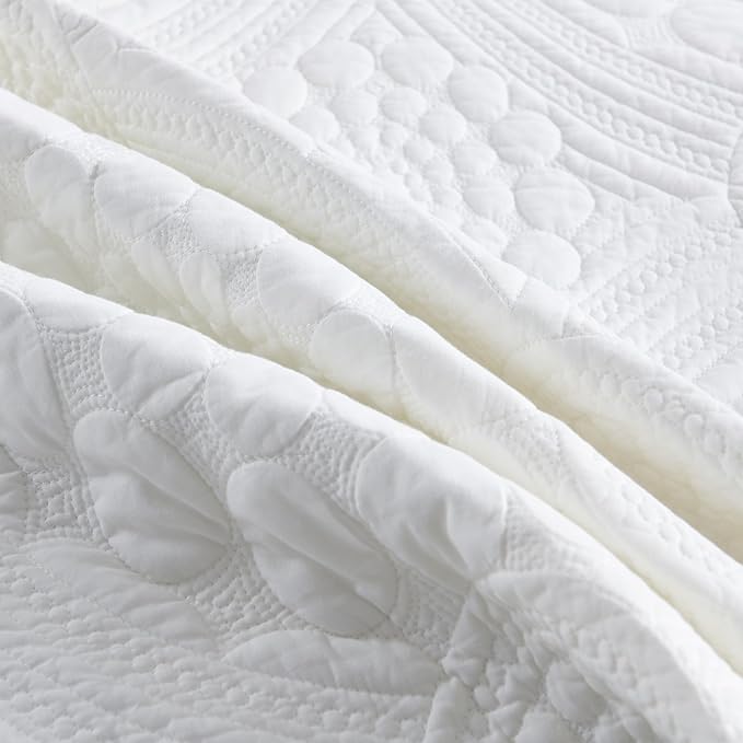 MarCielo 3-Piece 100% Cotton Oversized Bedspread Lightweight Quilt Coverlet Embroidery Farmhouse Bedding (Tf Bright White, Oversized Queen (100"x106"))-Ruum Studio Home