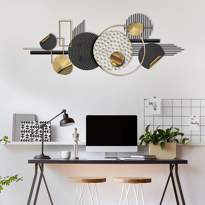 Lucky Monet Large Wall Decor for Living Room, Modern Metal Wall Art, 3D Textured Geometric Wall Sculpture 59"x24" Wall Hanging Decoration for Dinning Room Bedroom Entryway-Ruum Studio Home