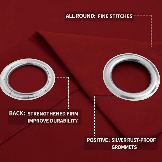 Easy-Going Blackout Curtains for Bedroom, Solid Thermal Insulated Grommet and Noise Reduction Window Drapes, Room Darkening Curtains for Living Room, 2 Panels (52x108 in,Christmas Red)-Ruum Studio Home