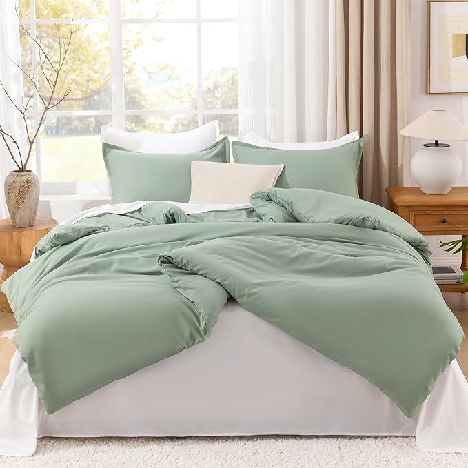 Litanika Comforter Full Size Set Sage Green, 3 Pieces Lightweight Bed Set, Solid Bedding Comforters Sets, Soft All Season Down Alternative Quilt Blanket-Ruum Studio Home
