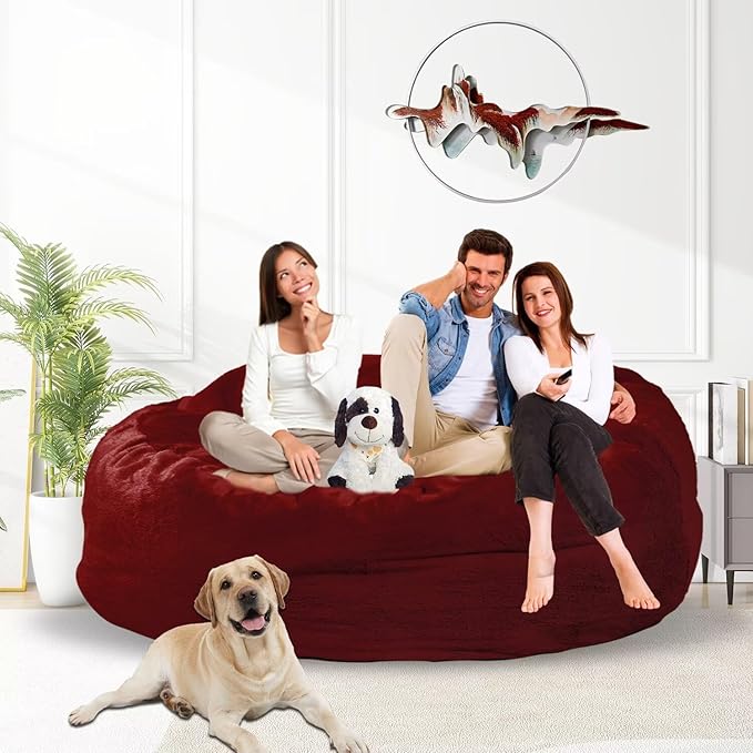 Bean Bag Chair for Adults 5FT,Soft Removable Cover for Teens/Girls Bedroom,Fluffy Giant Round Floor Beanbag Lounger Chairs (No Filler,Claret)-Ruum Studio Home