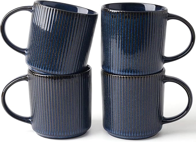 famiware Coffee Mug Set for 4, Star 12 oz Catering Mugs Cup Set with Handle for Coffee, Tea, Cocoa, Milk - Ceramic Stoneware Drinkware Set, Nebulas Blue-Ruum Studio Home