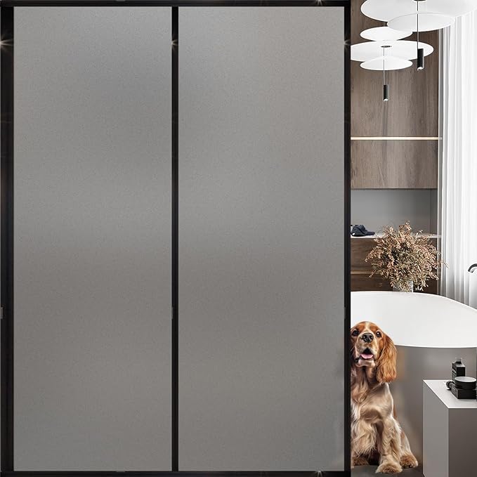Frosted Glass Window Privacy Film Decorative, Bathroom Privacy Film for Glass Windows Cover, Static Cling, Removable, Reusable, Anti-UV, Anti-Glare, Heat Blocking,Gray,17.5X196.9Inch-Ruum Studio Home