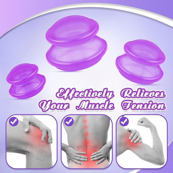 TrelaCo 6 Pcs Cupping Kit for Massage Therapy 3 Sizes Silicone Cupping Set Chinese Massage Therapy for Studio Household Cellulite Joint Pain Muscle Pain(Clear Purple)-Ruum Studio Home