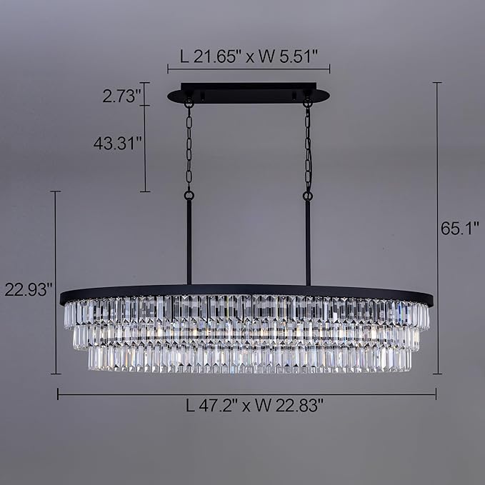 TOCHIC Crystal Chandelier 47 inch, 9 Lights Large Black Crystal Chandeliers for Dining Room, Modern Farmhouse Oval Chandelier Kitchen Island Lighting Fixture for High Ceiling, Living Room, Bar-Ruum Studio Home
