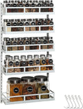 X-cosrack Wall Mount Spice Rack Organizer 5 Tier Height-Adjustable Hanging Spice Shelf Storage for Kitchen Pantry Cabinet Door, Dual-Use Seasoning Holder Rack with Hooks, White-Ruum Studio Home