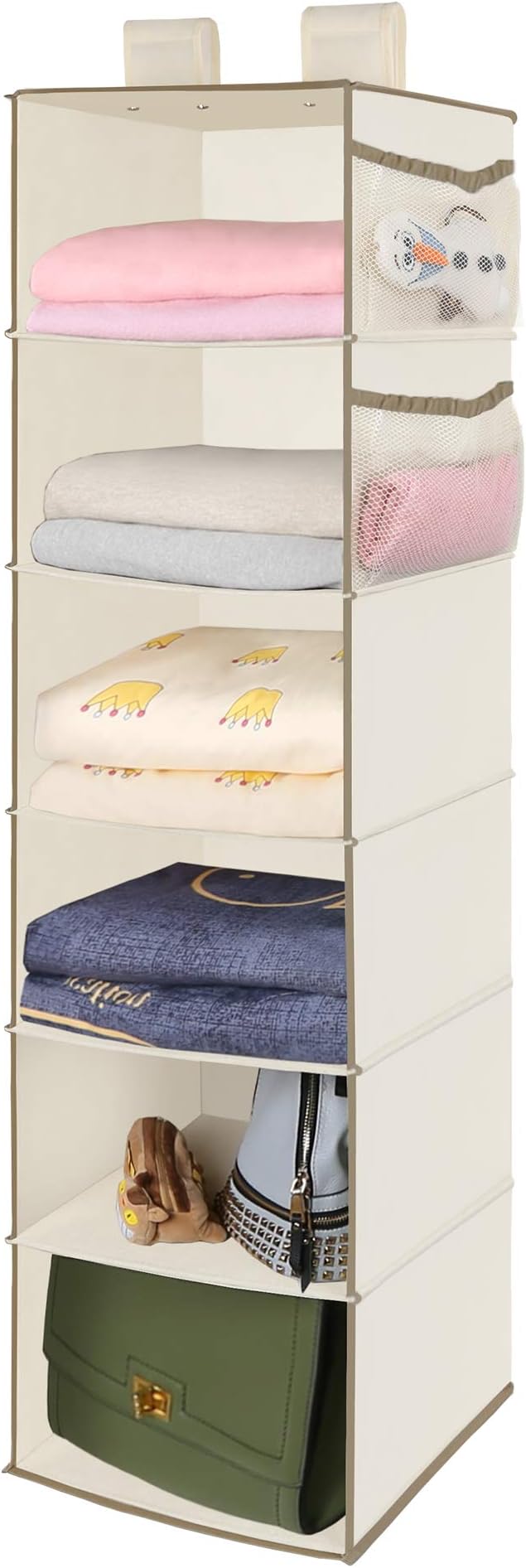 MAX Houser 6 Tier Shelf Hanging Closet Organizer, Closet Hanging Shelf with 2 Widen Straps for Storage, Foldable (Beige2)-Ruum Studio Home