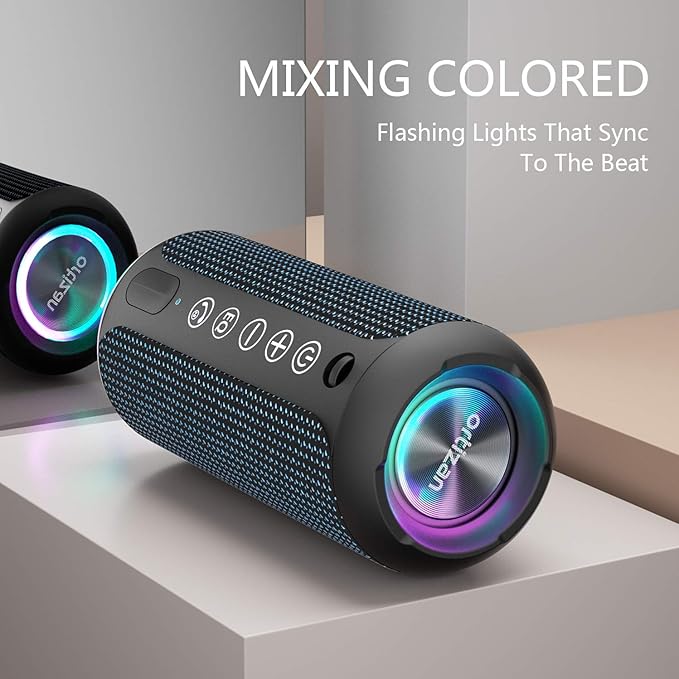 Ortizan Portable Bluetooth Speakers, IPX7 Waterproof Wireless Speaker with 24W Loud Stereo Sound, Outdoor Speaker with Bluetooth 5.3, Deep Bass, RGB Lights, Dual Pairing, 30H Playtime for Home, Party-Ruum Studio Home