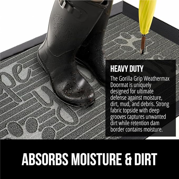 GORILLA GRIP 100% Waterproof All-Season WeatherMax Doormat, 47x35, US Designed Natural Rubber, Stain and Fade Resistant, Low Profile Indoor Outdoor Door Mats, Easy Clean Patio Mat, Stone Paws-Ruum Studio Home