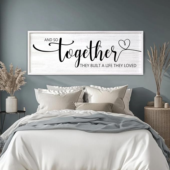 And So Together They Built A Life They Loved Decorative Rustic Sign & Plaque Framed Wall Art for Couples, 40''×15' Wooden Long Wall Decor Above Bed, Vintage Horizontal Farmhouse Wedding Gift-Ruum Studio Home