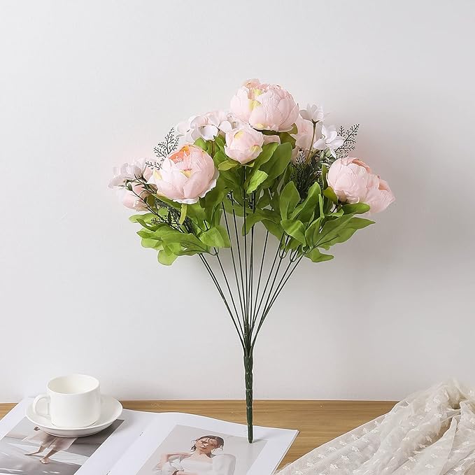 Duovlo Springs Flowers Artificial Silk Peony Bouquets Wedding Home Decoration,Pack of 1 (Spring Pure Pink)-Ruum Studio Home