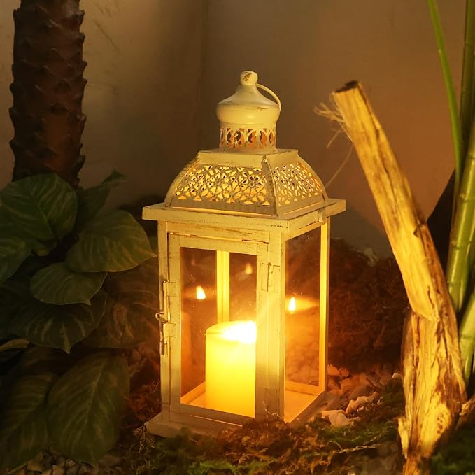 DECORKEY Lantern Decorative Indoor&Outdoor, 14.4'' Large Metal Candle Lanterns, Vintage Hanging Candle Holders Farmhouse Shelf Wedding Front Porch Patio Decor, Halloween Christmas Decorations for Home-Ruum Studio Home