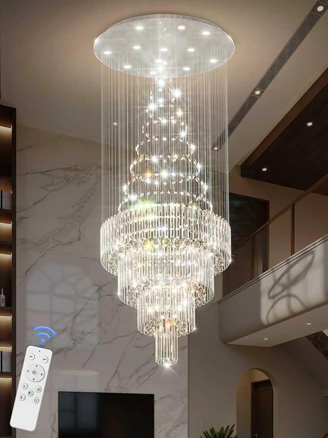 Flashing God D32''X H110'' High Ceiling Chandelier Crystal Raindrop Chandeliers Staircase Large Chandelier Villa Entrance Foyer Ceiling Light High Ceiling Pendant Light Fixture-Ruum Studio Home