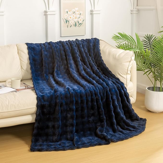 YUSOKI Luxury 3D Bubble Throw Blanket 2lb,All Ages,Home Decoration, (Navy,50 * 60inches)-Ruum Studio Home