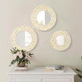 Boho Mirror Wall Decor for Living Room, 3PCS Natural Mother of Pearl Decorative Mirror for Farmhouse Rustic Home, Hanging Sculptures for Women Bedroom Hallway Porch Decoration (Light Brown)-Ruum Studio Home